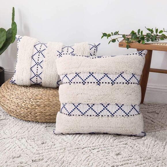 Boho Throw Pillow Covers Square Neutral Tufted Decorative Pillows Cover 18x18 - Picture 2 of 8